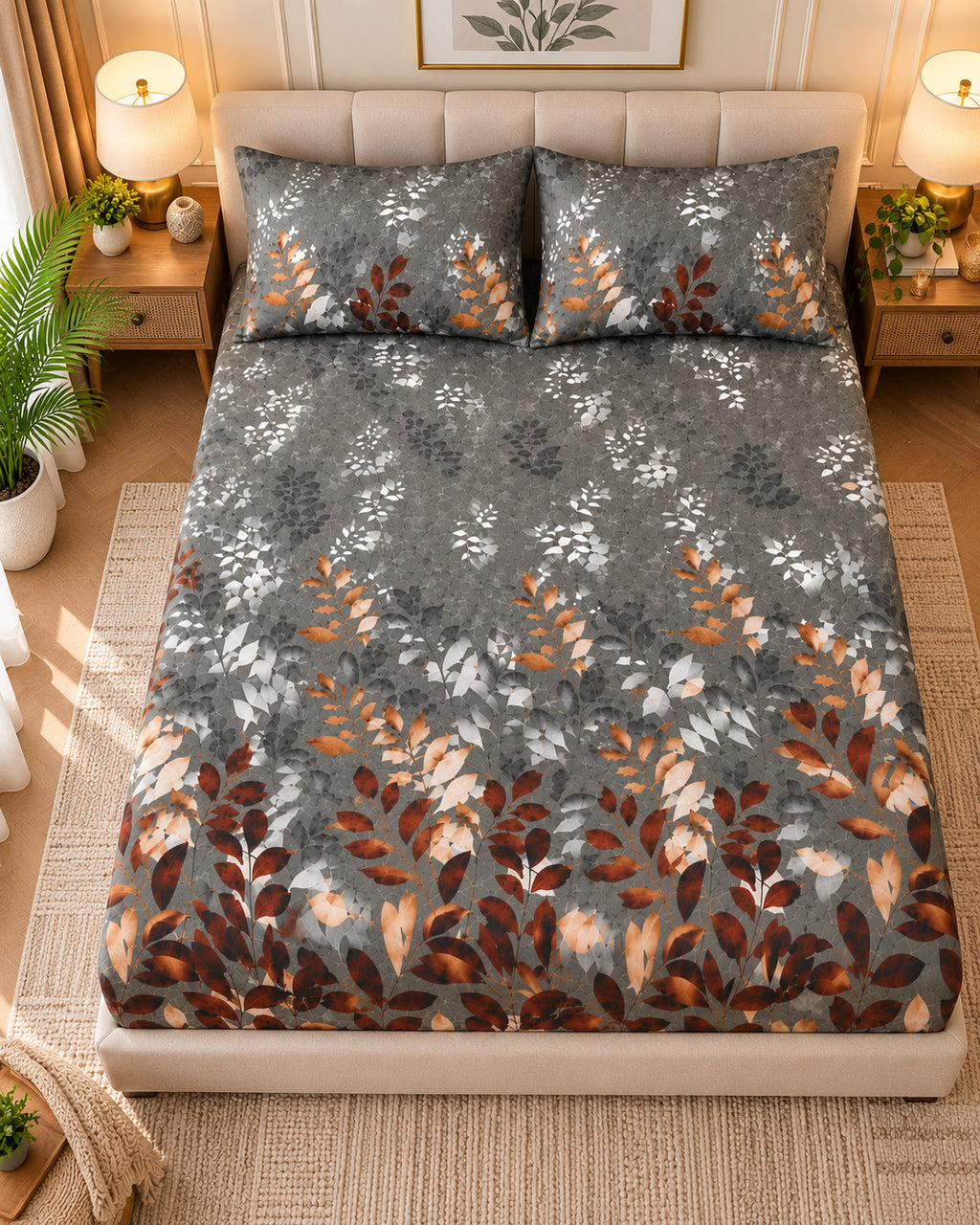Grey Botanical - Fitted bed sheet