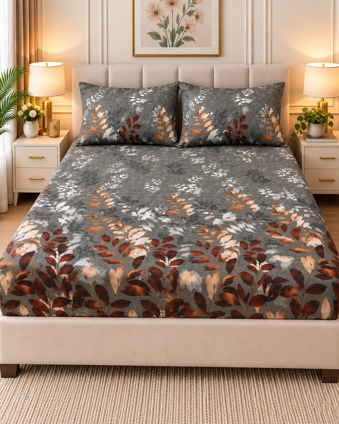 Grey Botanical - Fitted bed sheet