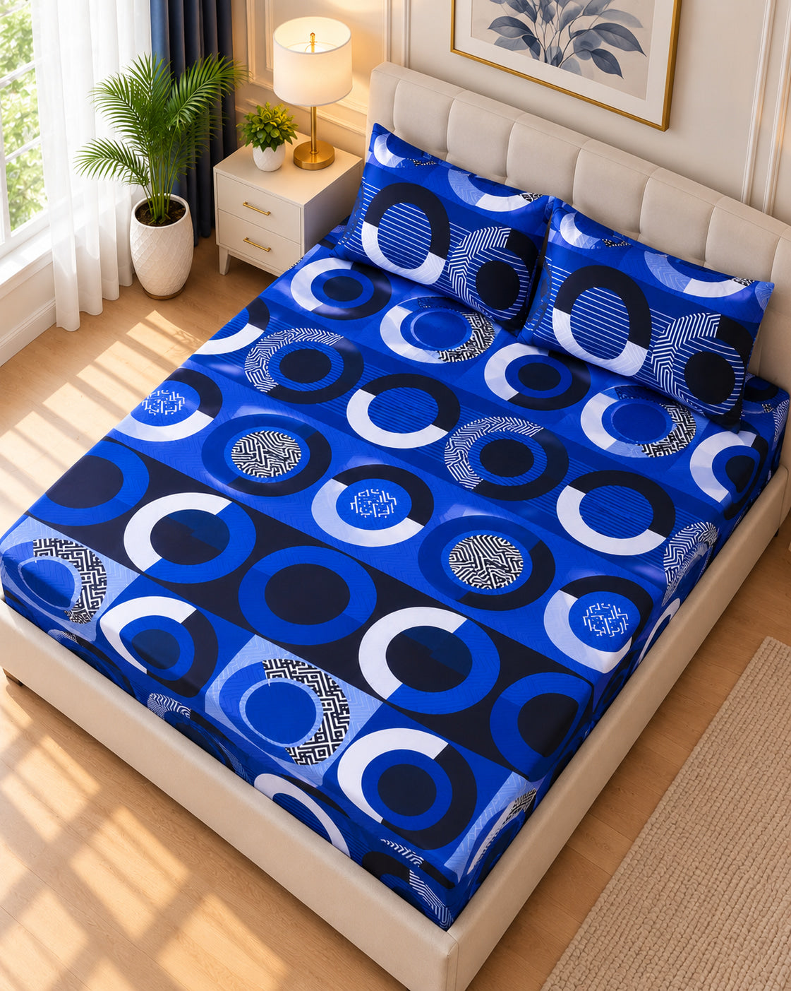 Royal blue orbit - Fitted bed sheet