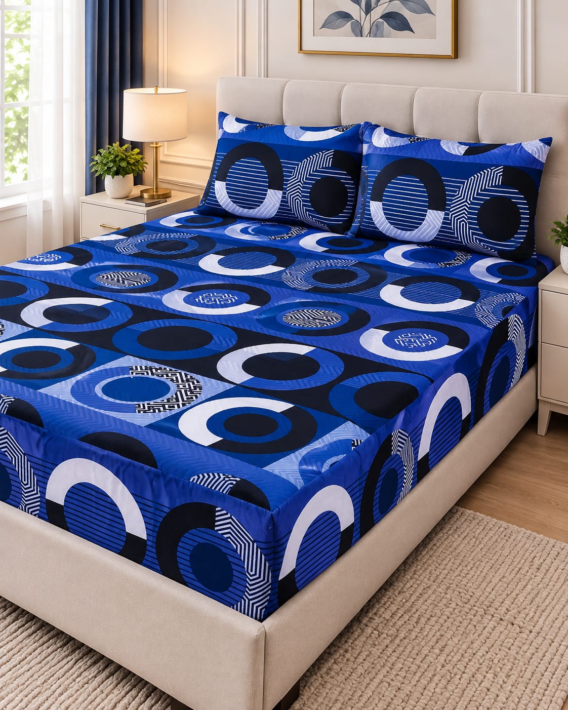 Royal blue orbit - Fitted bed sheet