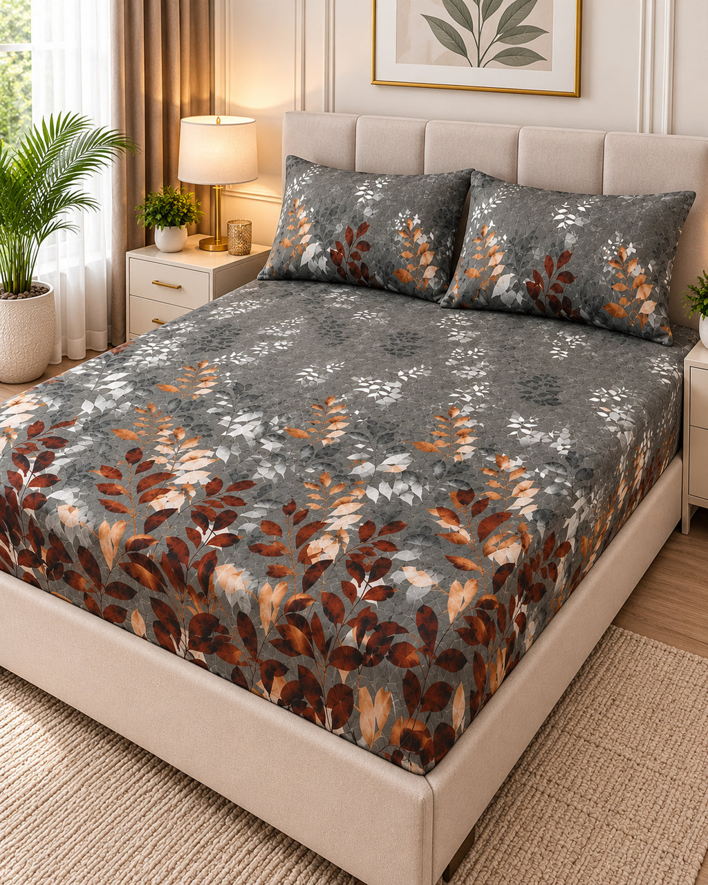 Grey Botanical - Fitted bed sheet